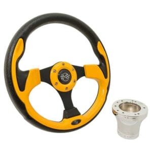 1994.5-Up EZGO - GTW Yellow Rally Steering Wheel with Chrome Adaptor - Image 1