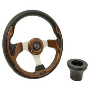 1982-Up Club Car DS - GTW Woodgrain Rally Steering Wheel with Black Adaptor - Image 1