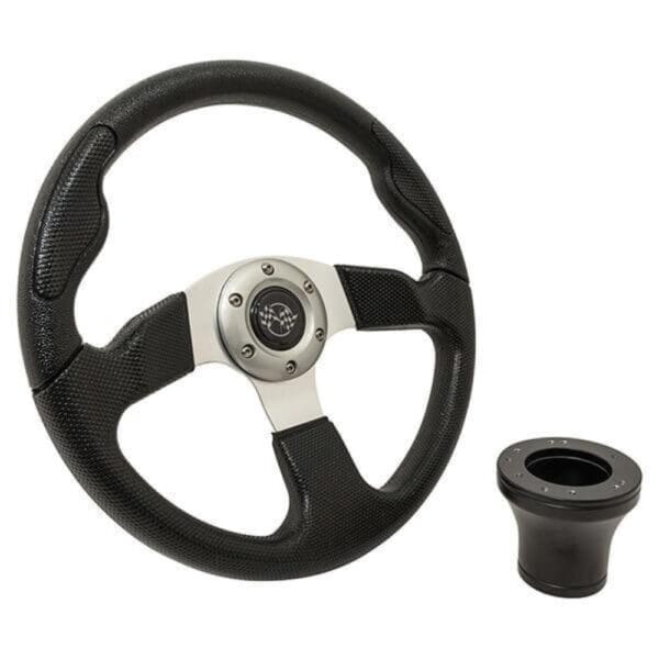 GTW Black Rally Steering Wheel for 2004-Up Club Car Precedent – 13″ with Black Adapter