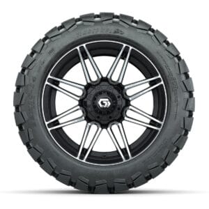 GTW® Stealth Gloss Black/Machined 14 in Wheels with 22x10-14 Timberwolf All-Terrain Tires – Full Set - Image 2