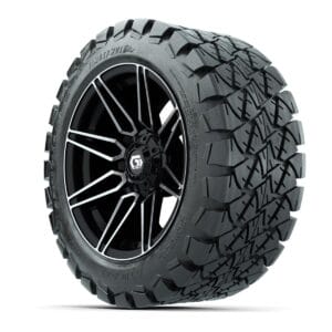 GTW® Stealth Gloss Black/Machined 14 in Wheels with 22x10-14 Timberwolf All-Terrain Tires – Full Set - Image 3