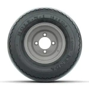 Set of (4) 8 in Gray Steel Wheels with 18 in Kenda Hole-N-1 Tires - Image 2