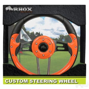 RHOX Aviator 4 Orange Grip Golf Cart Steering Wheel, black 4-spoke design 13″ - Image 6
