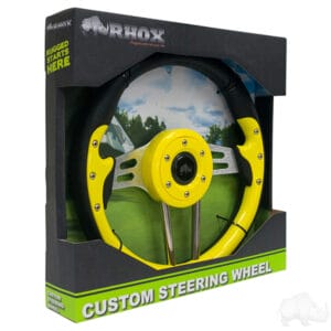 RHOX Steering Wheel, Aviator 4 Yellow Grip/Brushed Aluminum Spokes, 13" Diameter - Image 3