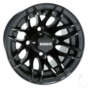 RHOX RX175 Gloss Black10×7 ET -25–Golf Cart Rims