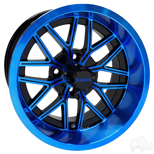 RHOX RX281Gloss Black with Blue, 14×7 ET-25- Golf Cart Rims RHOX RX281Gloss Black with Blue, 14×7 ET-25- Golf Cart Rims