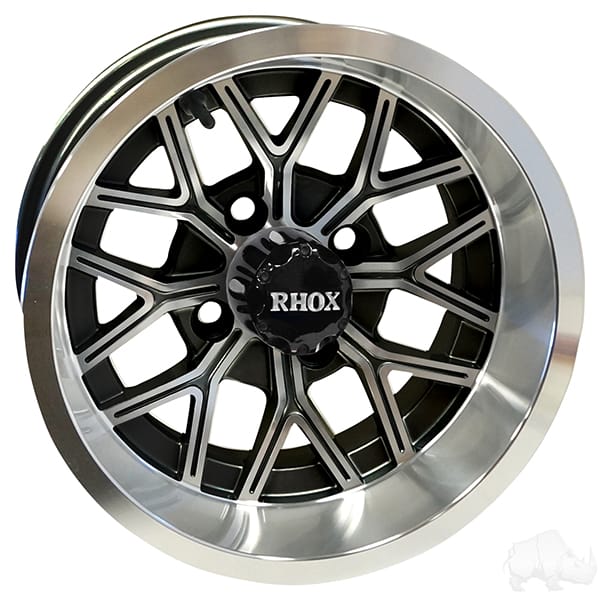 RHOX RX283 Machined Gloss Black 12×7 ET-25-Golf Cart Rims